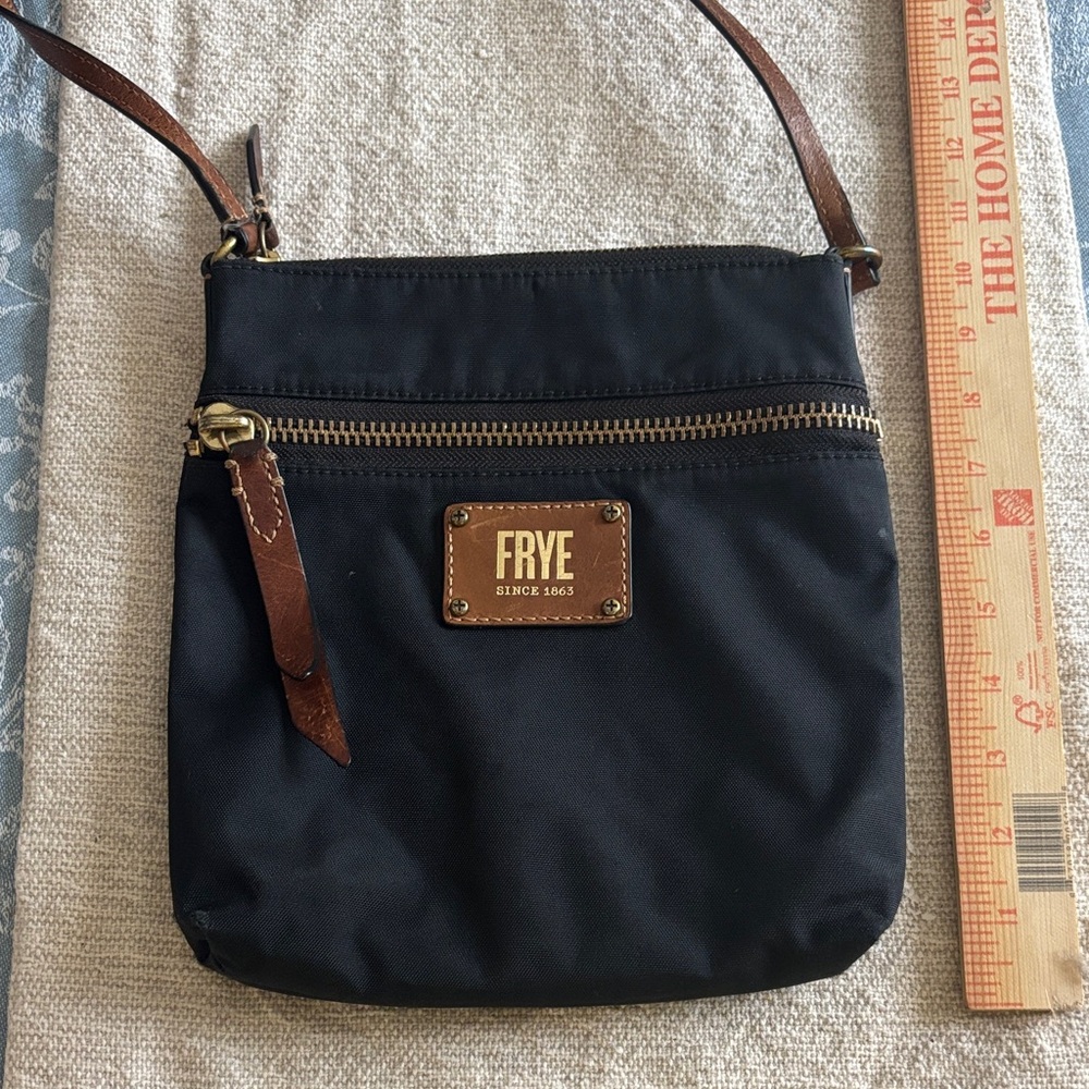 Frye Black Nylon Crossbody with Brown Leather Accents